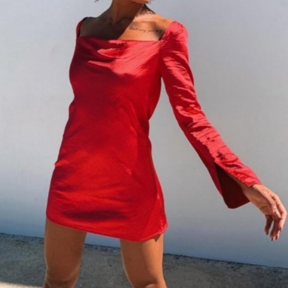 Princess Polly- Star Power Mini Long Sleeve Dress- Red